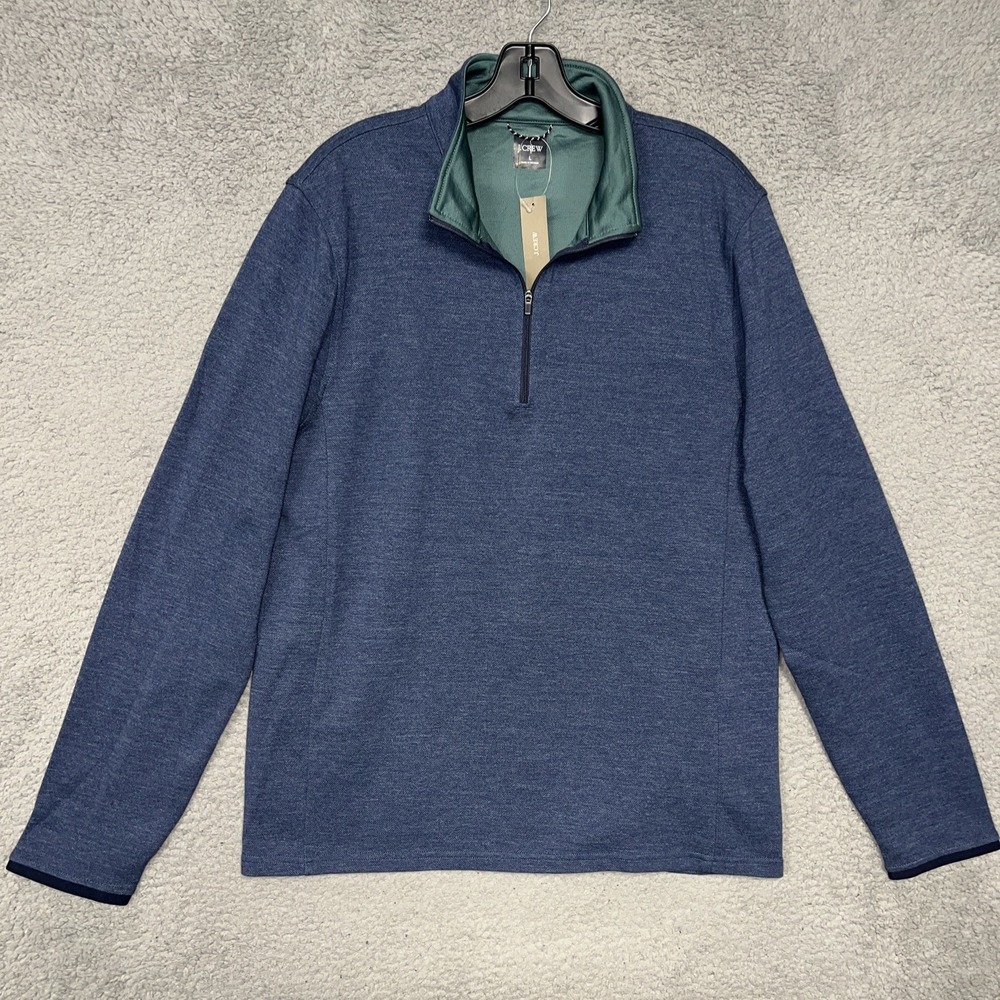 NWT J Crew Sweater Men's Sz L Blue Green Lined Coolmax ½ Zip Pullover Sweatshirt